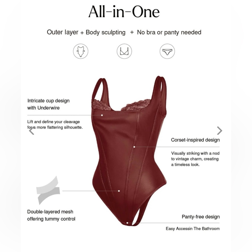 Shapewear Faux Leather Lace Balconette Sculpting Bodysuit - Medium - Picture 4 of 10